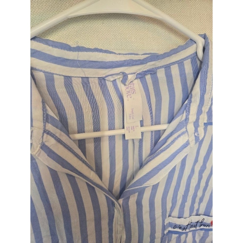 Stars Above Simply Cool Blue White Striped Sleep Shirt Nightgown Womens Large - Picture 2 of 3